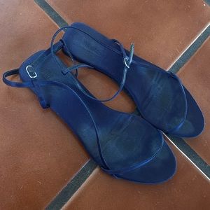 The Row Bare Flat Sandals in Navy Satin